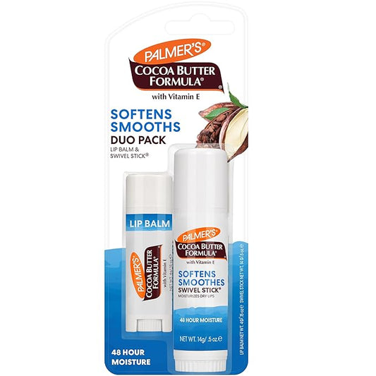 Palmer's Cocoa Butter Formula Duo Pack, Moisturizing Swivel Stick and Lip Balm with Vitamin E, All Day Moisturization, For use on Lips, Dry Patches, Marks & Scars (Pack of 2)